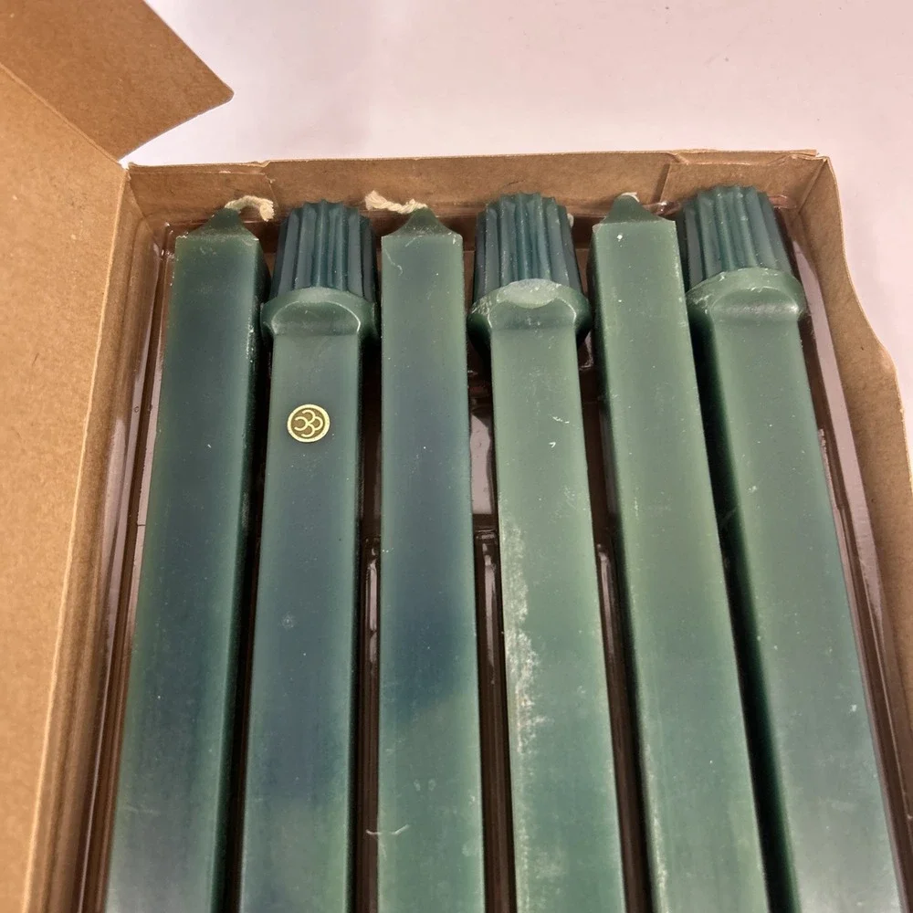 VTG PartyLite 10 Inch D4050 Evergreen Unscented Square Dinner Candles 6 Pack